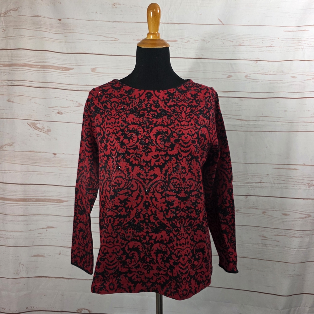 J. Jill Red and Black Floral Blouse